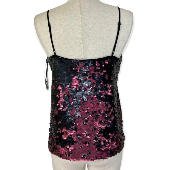 New 1.STATE Sequin Cami Top Dramatic Pause small V-Neck black burgundy camisole - Picture 4 of 12